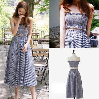 Set: Plaid Bandeau Top + Midi Skirt