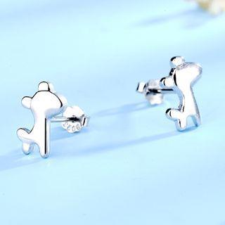 925 Sterling Silver Dog Earring 1 Pair - 925 Silver - White - One Size