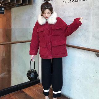 Furry Collared Zip Jacket / Harem Pants