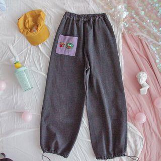 Cartoon Embroidered Drawstring-cuff Jeans As Shown In Figure - One Size