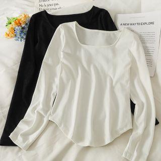 Square-neck Slim-fit Crop Knit Top