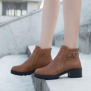 Embroidered Block Heel Ankle Boots