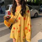 Long-sleeve Sheer Star Print Knit Top