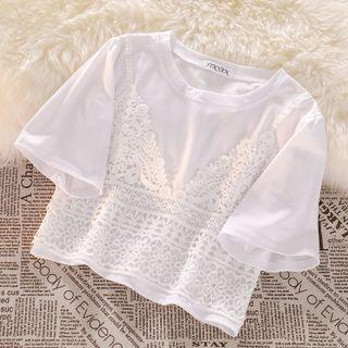 Short-sleeve Mock Two Piece Top White - One Size