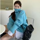 Plain Turtle-neck Loose-fit Sweater / Distressed Long-sleeve T-shirt