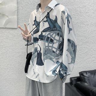 Printed Button-up Oversize Top