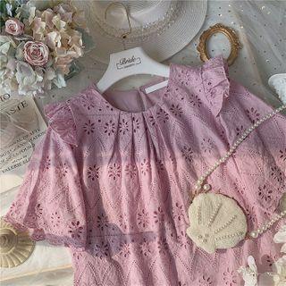 Eyelet Ruffle Trim Short-sleeve Blouse
