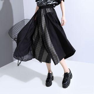Plaid Panel Gaucho Pants Black - One Size