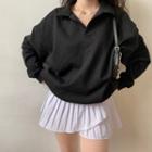 Polo-collar Loose-fit Sweatshirt Black - One Size