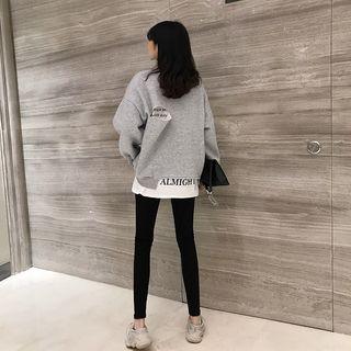Lettering Ripped Mock Two-piece Sweatshirt