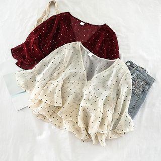 Dotted V-neck Chiffon Top