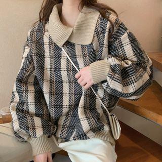 Plaid Sweater Plaid - Khaki - One Size