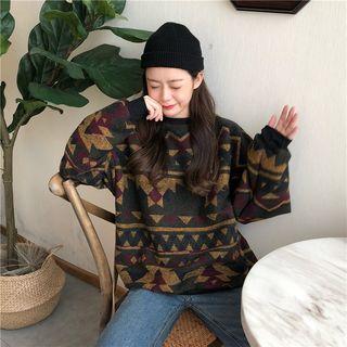 Pattern Long-sleeve Loose-fit Sweater