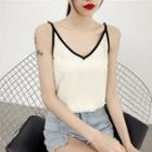 Spaghetti Strap Contrast Trim Satin Top