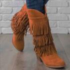 Tasseled Chunky Heel Tall Boots