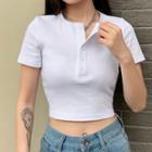 Short-sleeved Cropped Henley Top