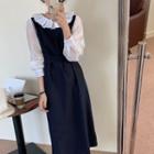 Mock Two Piece Collared Long-sleeve Plain Dress