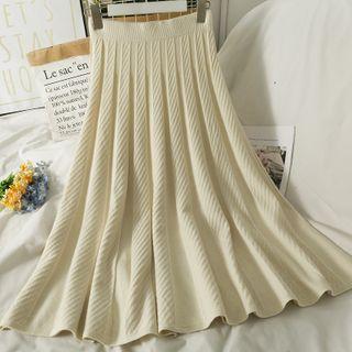 Elastic High-waist Pleated Knit Midi Skirt In 5 Colors