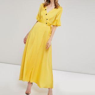 Elbow Sleeve V-neck A-line Dress