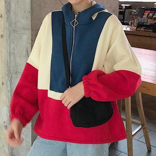 Color Block Half Zip Hoodie As Shown In Figure - One Size