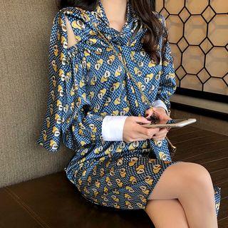 Cold Shoulder Floral Print Dress As Shown In Figure - One Size