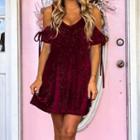 Off-shoulder Velvet Glitter A-line Mini Dress