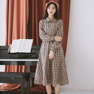 Peter Pan Collar Plaid Long-sleeve A-line Dress