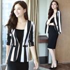 Set: Striped Buttoned Blazer + Spaghetti Strap Top / Dress