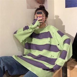 Couple Matching Ripped Striped Sweater