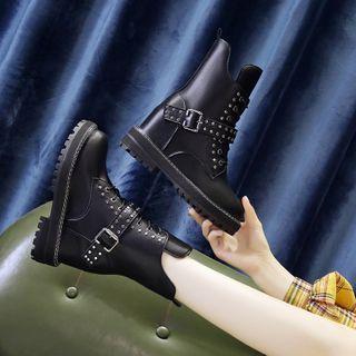 Studded Faux Leather Platform Wedge Short Boots
