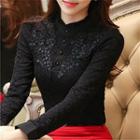 Stand-collar Lace Long-sleeve Top
