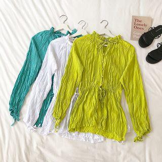Frilled Drawstring-waist Long-sleeve Top