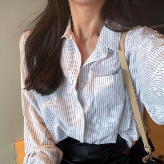 Long-sleeve Striped Shirt Gray Stripe - White - One Size