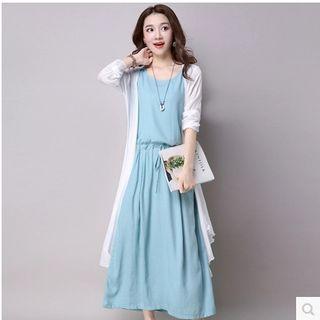 Set: Long Light Jacket + Sleeveless A-line Midi Dress
