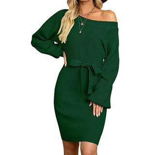 Tie-waist Plain Mini Bodycon Dress