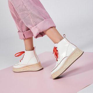 Genuine Leather Platform Espadrille Short Boots