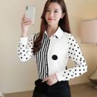 Dotted Striped Panel Blouse