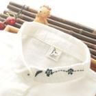 Long-sleeve Loose Fit Embroidered Collar Shirt White - One Size