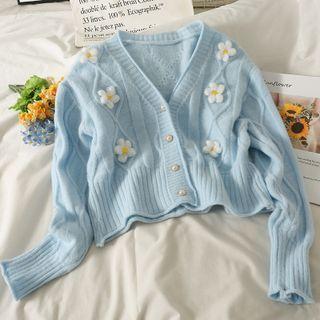 Flower-accent Slim-fit Cardigan