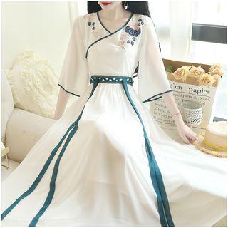 Traditional Chinese 3/4-sleeve Maxi A-line Dress