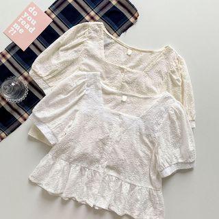 Short-sleeve Square-neck Embroidered Blouse