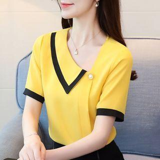 Asymmetric Neckline Short-sleeve Chiffon Blouse