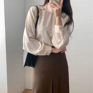 Long-sleeve Mock Neck Blouse / Pencil Skirt