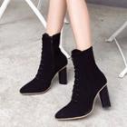 Pointy Toe Chunky Heel Lace-up Short Boots