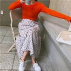 Long-sleeve T-shirt / Midi Floral A-line Skirt