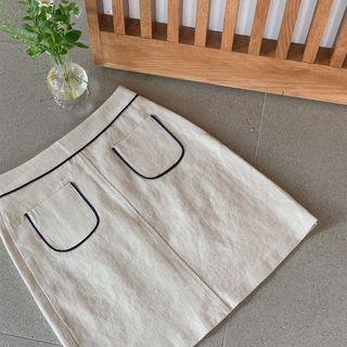 Dual-pocket Linen Skirt