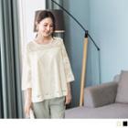 Ruffle Sleeve Round Neck Lace Top