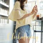 Perforated Ruffled Elbow-sleeve T-shirt