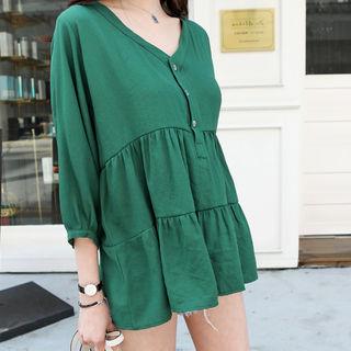 V-neck Bishop-sleeve Tiered Blouse