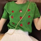 Short-sleeve Fruit Embroidery Knit Top